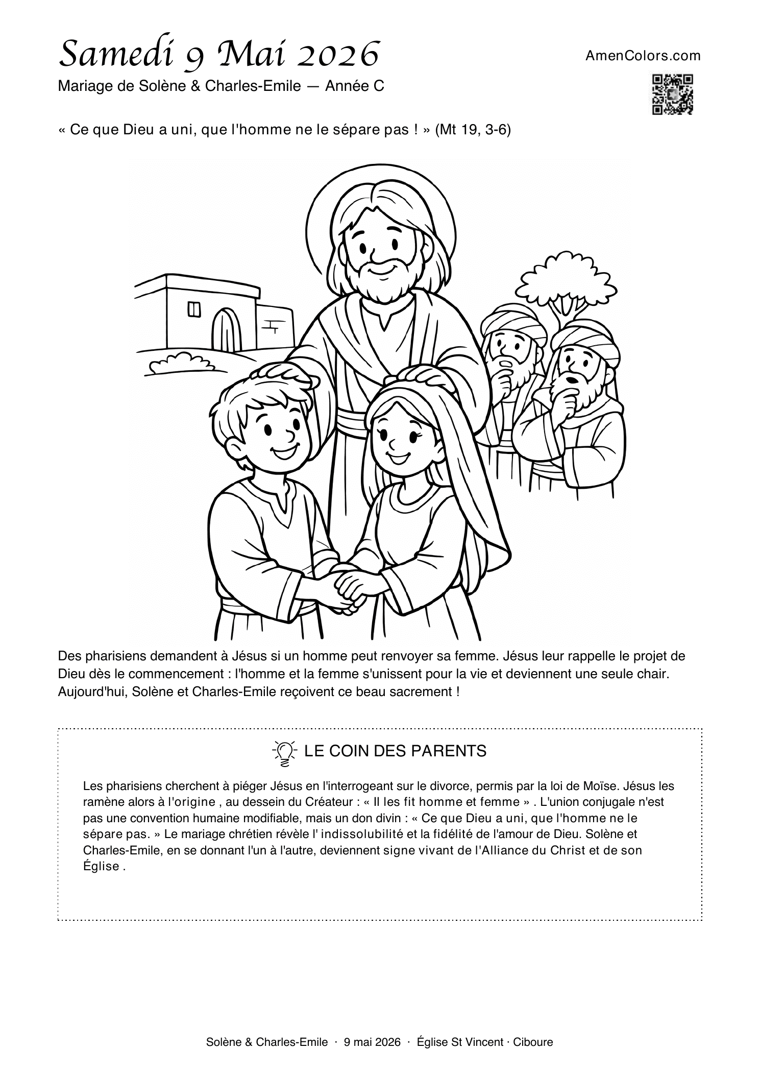 Première page du coloriage de mariage de Solène